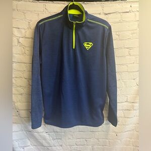 DC Comics Superman 1/4 Zip Pullover Mens Blue High Collar Fleece Lined Neon Sz M
